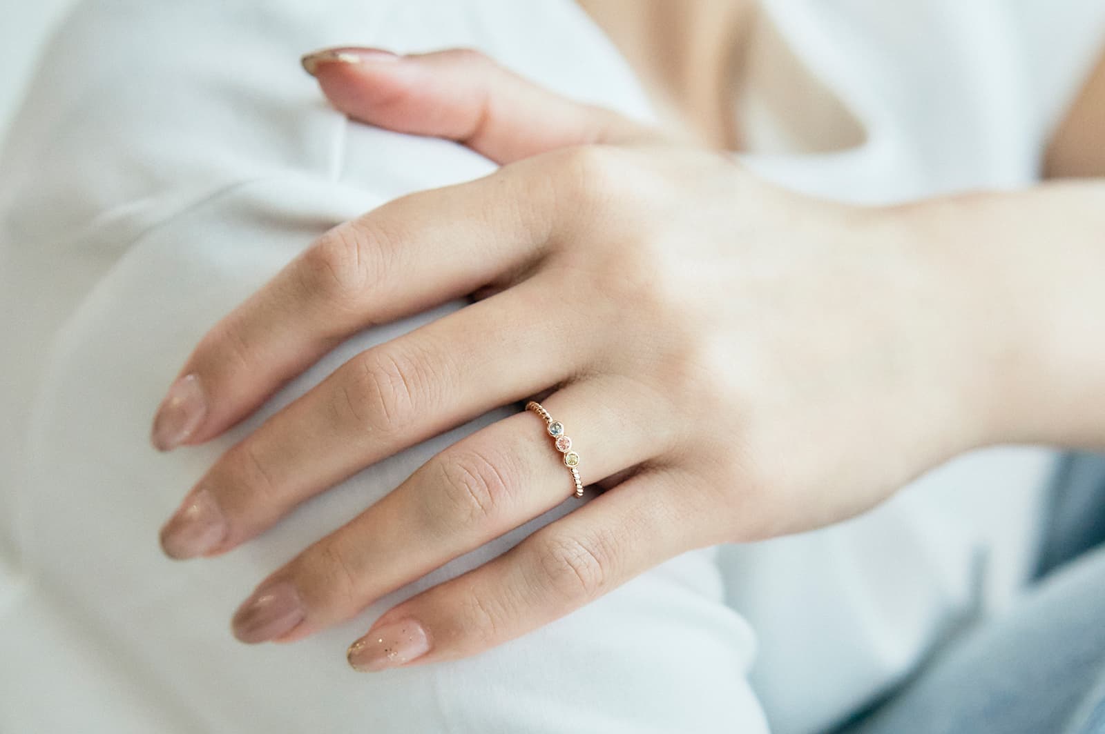 K18 ストーン3ピース<br>へその緒マムリング