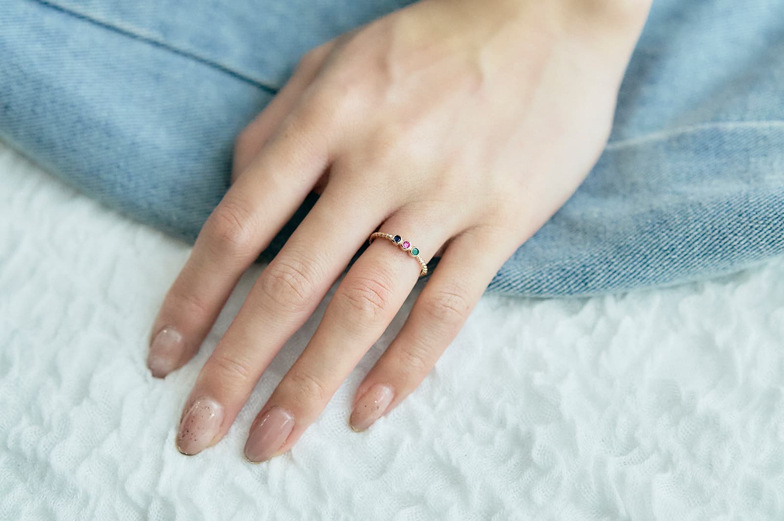 シルバー ストーン3ピース<br>へその緒マムリング