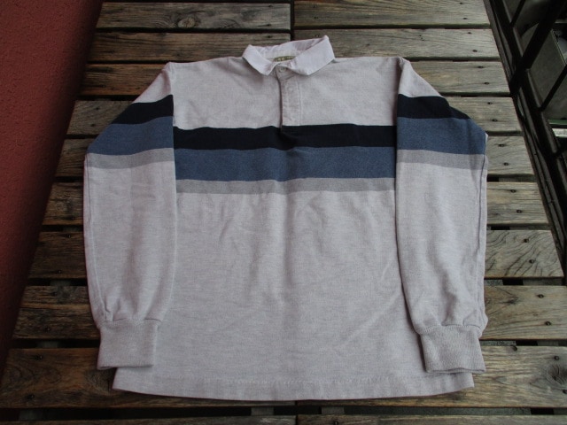 USED 90年代 LL(BEAN)ビーン USA製 Rugby(ラガー)シャツ アッシュ紺青