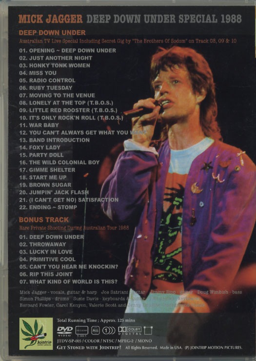 MICK JAGGER / DEEP DOWN UNDER SPECIAL 1988 (1DVD-R ) JOINTRIP / JTDV-SP-005