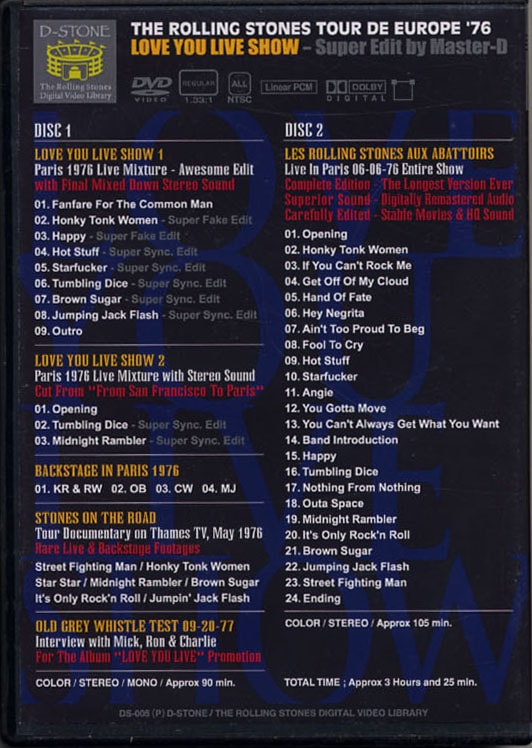 ROLLING STONES / LOVE YOU LIVE SHOW (2DVD-R) D-STONE / DS-005