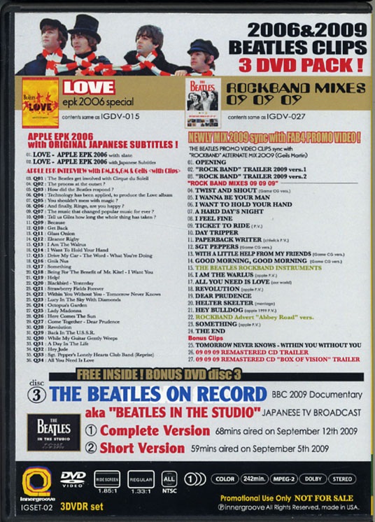 BEATLES / 2006/2009 VIDEO SAMPLER (3DVD-R) INNERGROOVE / IGSET-02