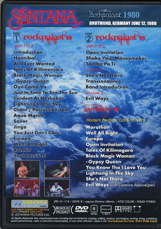 ロック・パラスト 1980 [DVD] SANTANA / ROCKPALAST 1980 (2DVD-R) JOHANNA VISION ONE / JPD-V1-116