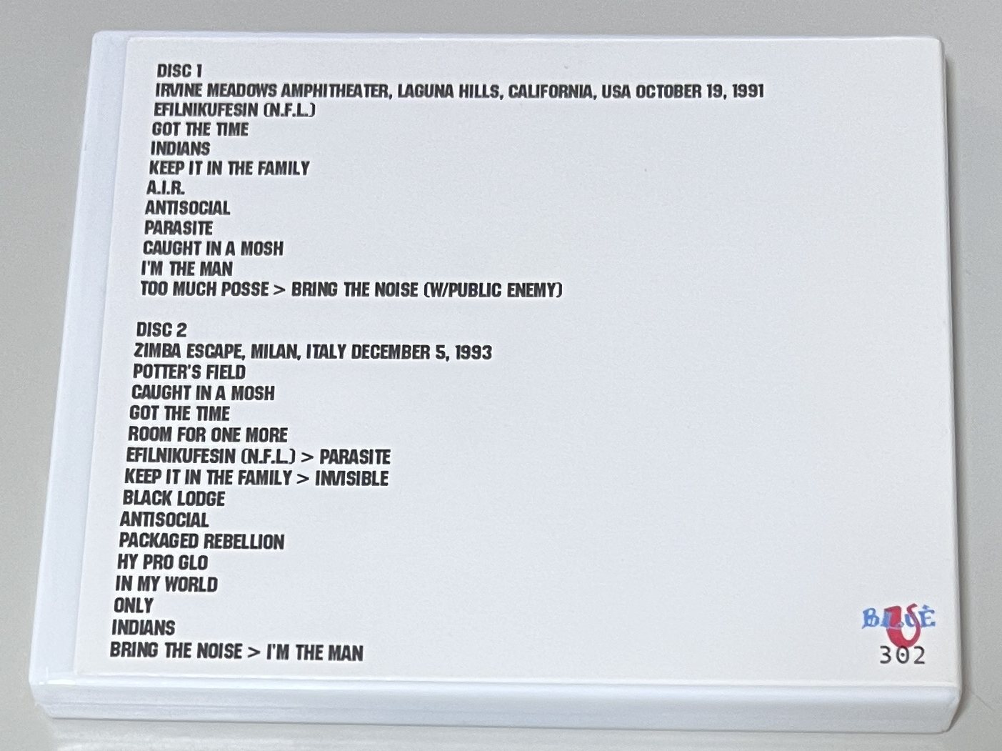 ANTHRAX / LAGUNA HILLS 1991/MILAN 993 (2CD-R) BLUE-U 302