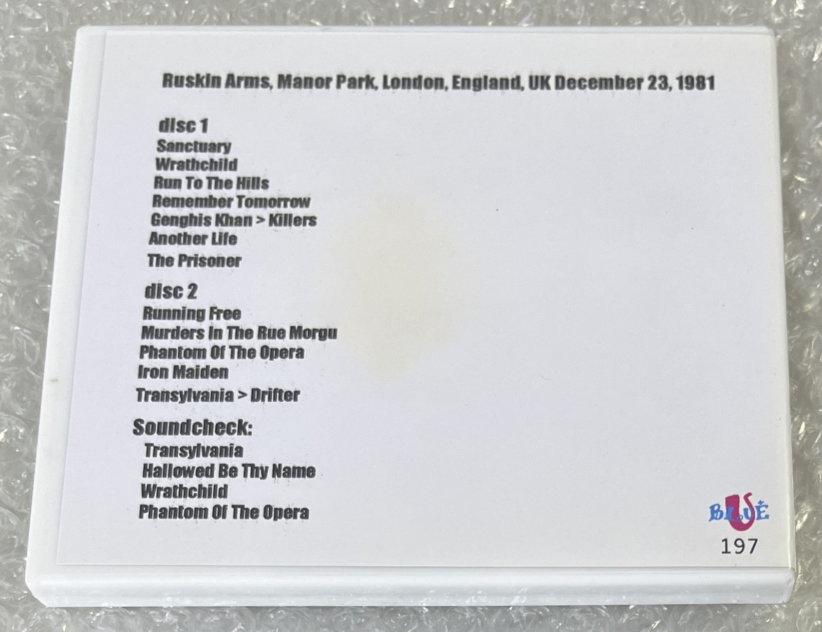 IRON MAIDEN / LONDON DECEMBER 23, 1981 (2CD-R) BLUE-U 197