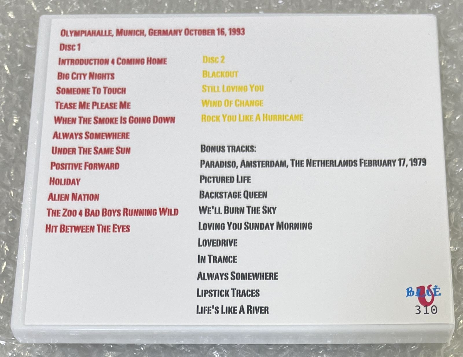 SCORPIONS / MUNICH OCTOBER 16, 1993 (2CD-R) BLUE-U 310