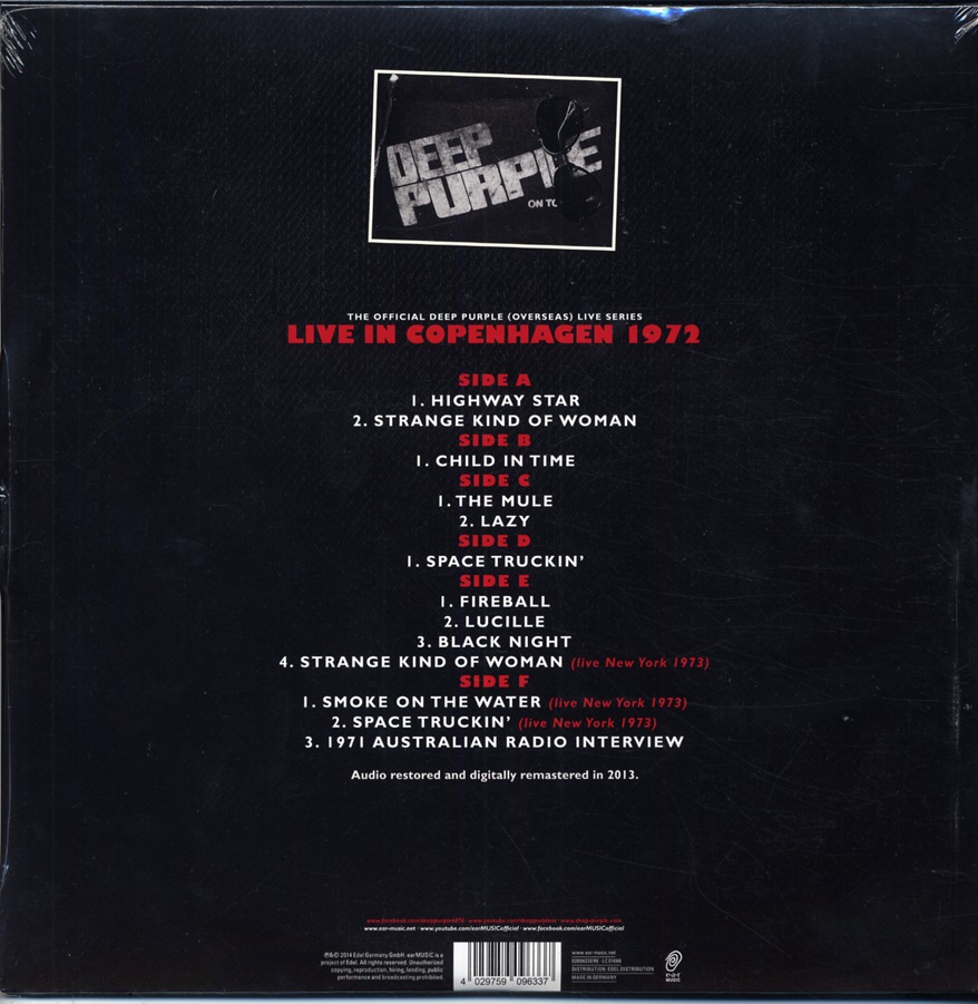 DEEP PURPLE / LIVE IN COPENHAGEN 1972 (3LP) EAR MUSIC / 0209633ERE