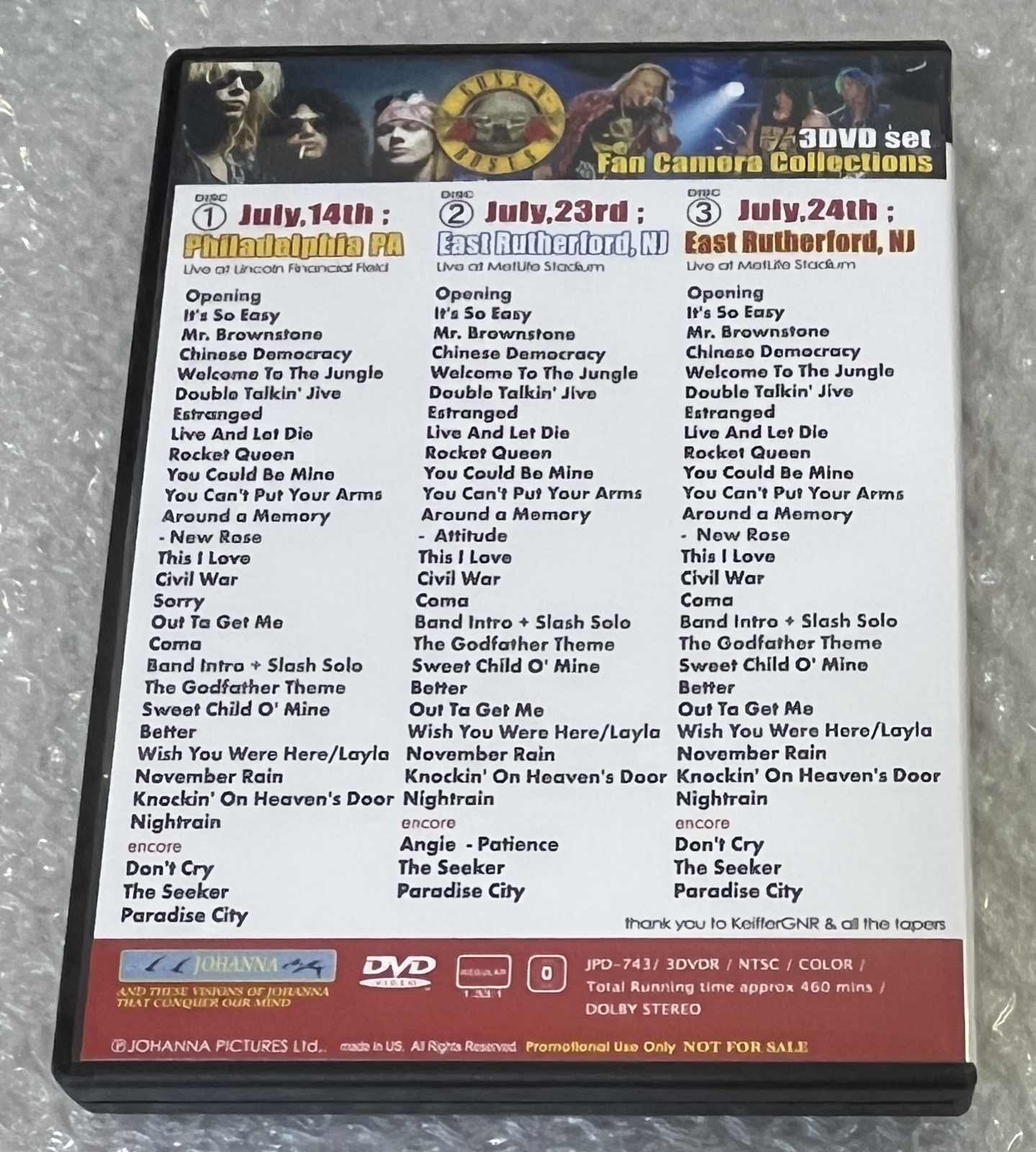 GUNS N' ROSES / 2016 LIVE COLLECTION VOL.1 3-DISC DVD PACK (3DVD-R) JOHANNA / JPD-743