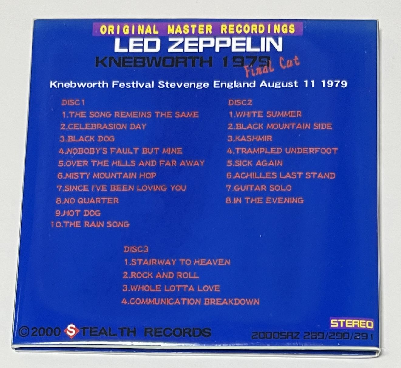 LED ZEPPELIN / KNEBWORTH 1979 FINAL CUT (3CD-R) STEALTH RECORDS