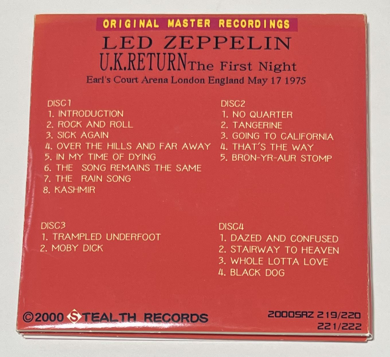 LED ZEPPELIN / U.K.RETURN: THE FIRST NIGHT (4CD-R) STEALTH RECORDS