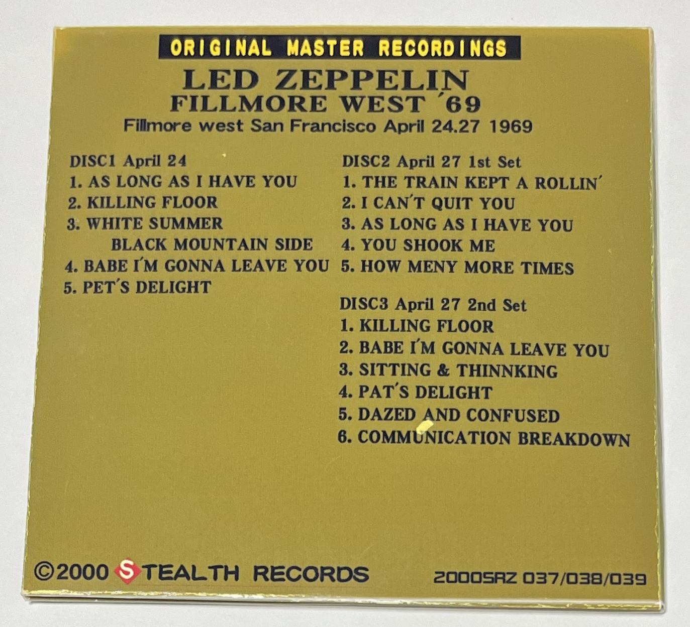 LED ZEPPELIN / FILLMORE WEST '69 (3CD-R) STEALTH RECORDS / 2000SAZ