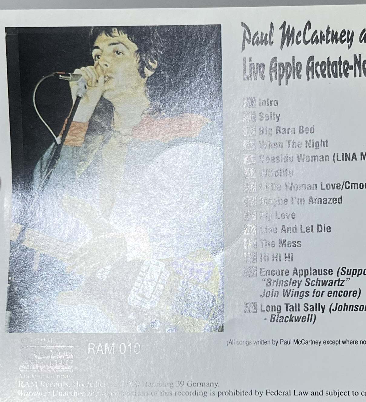 PAUL McCARTNEY & WINGS / LIVE APPLE ACETATE - NEWCASTLE '73 (1CD) RAM RECORDS / RAM 010