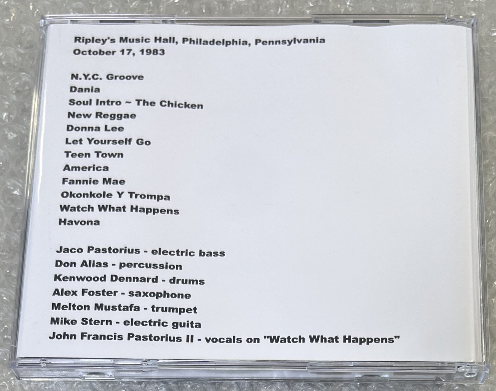 JACO PASTORIUS / PHILADELPHIA OCTOBER 17 1983 (2CD-R) OGY-046/047