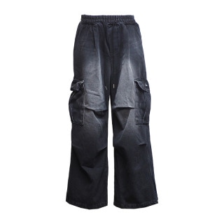 DRAWSTRING BAGGY DENIM PANTS BLK