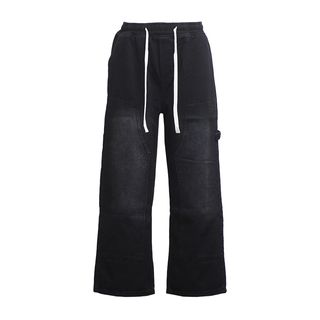 DOUBLE KNEE DENIM PANTS ��BLK��