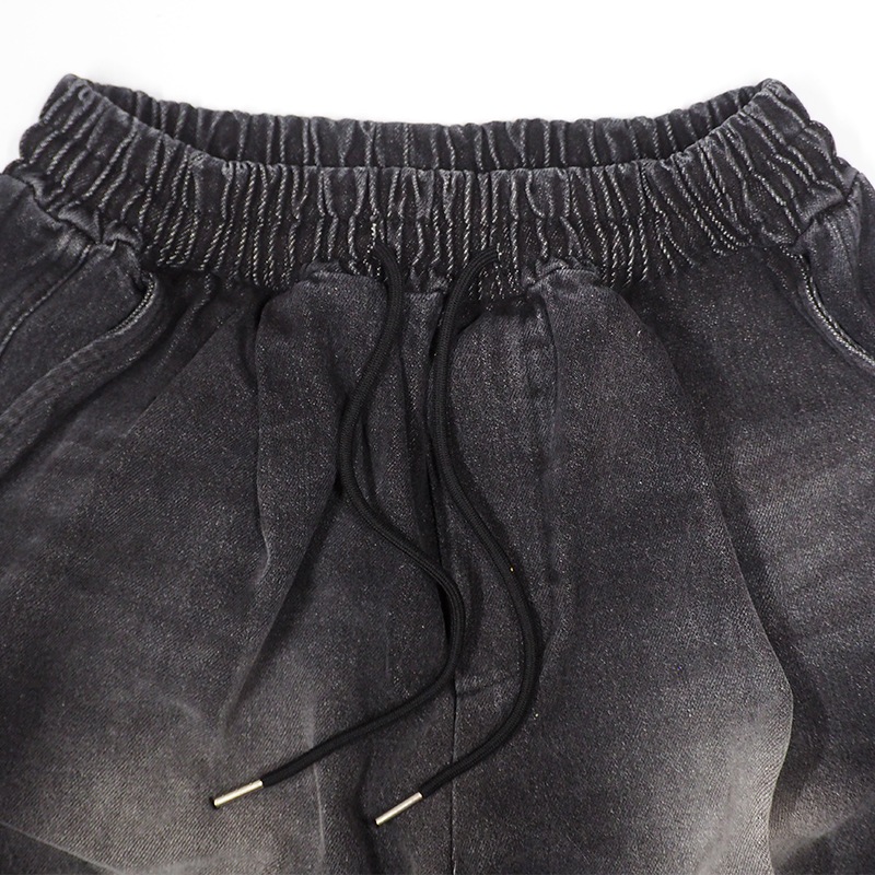 DRAWSTRING BAGGY DENIM PANTS ��BLK��