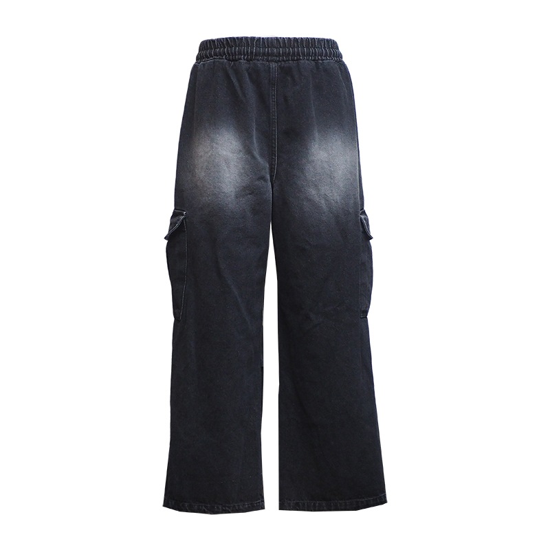 DRAWSTRING BAGGY DENIM PANTS ��BLK��