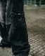 DRAWSTRING BAGGY DENIM PANTS ��BLK��