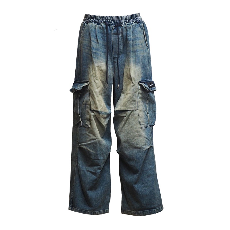 DRAWSTRING BAGGY DENIM PANTS ��INDIGO��