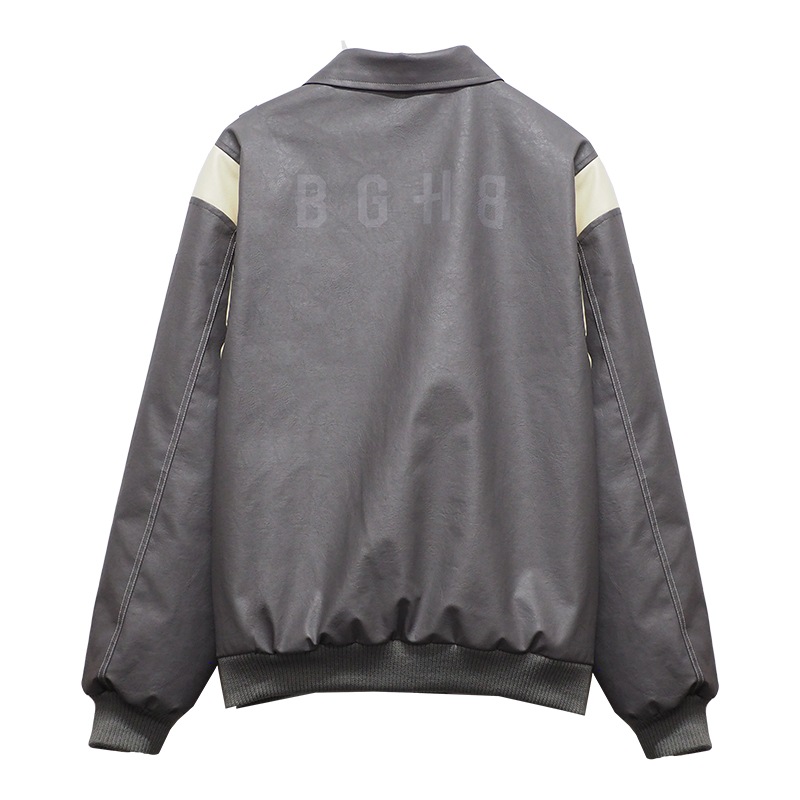 PU LEATHER STADIUM JKT ��GRAY��