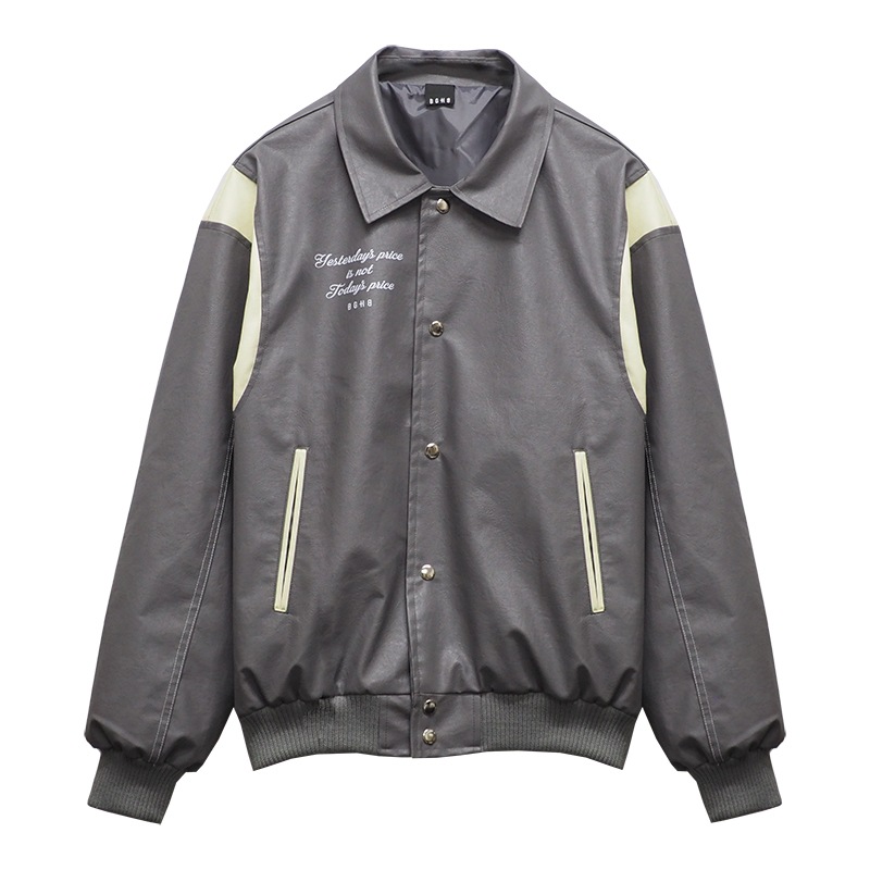 PU LEATHER STADIUM JKT ��GRAY��