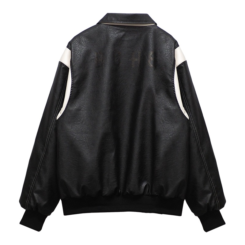 PU LEATHER STADIUM JKT ��BLK��