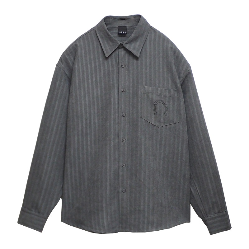 STRIPE LS SHIRTS��GRAY��