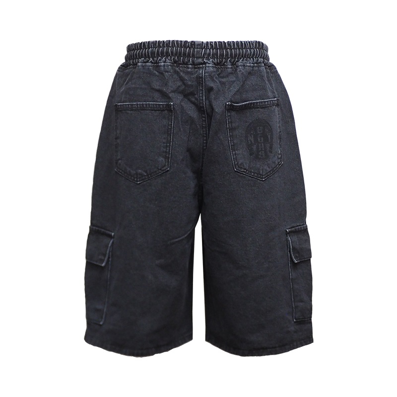 CARGO DENIM SHORTS��BLK��