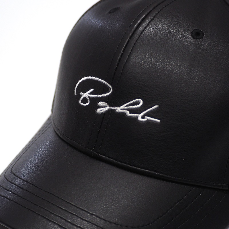 PU LEATHER 6 PANEL CAP -SCRIPT-