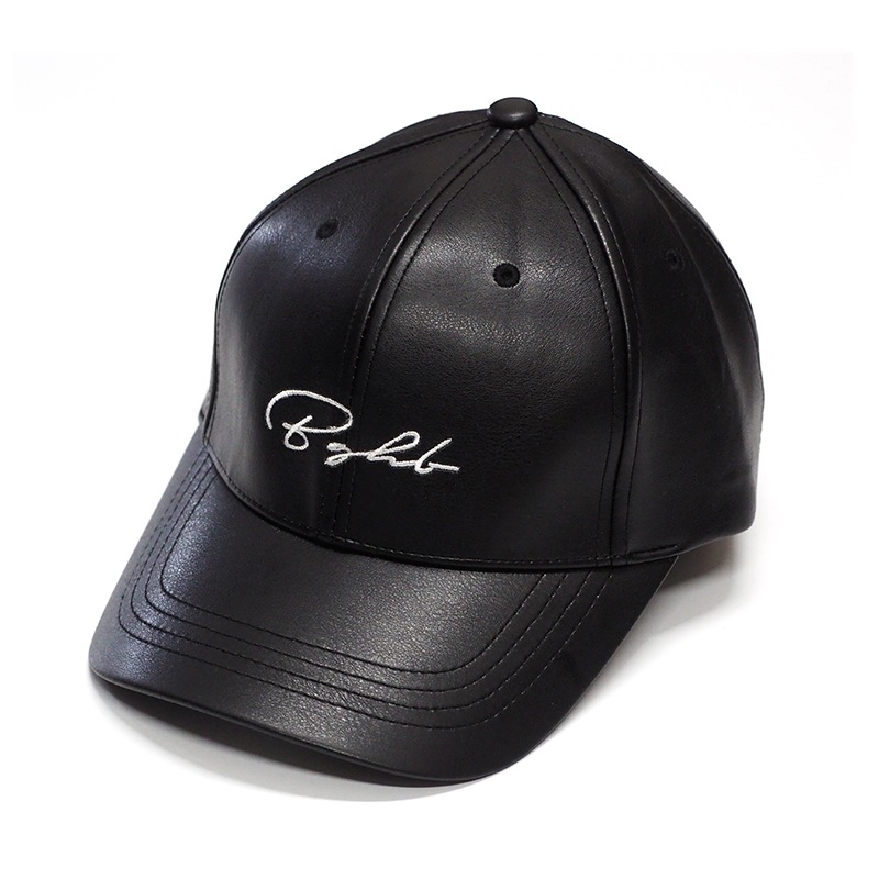 PU LEATHER 6 PANEL CAP -SCRIPT-