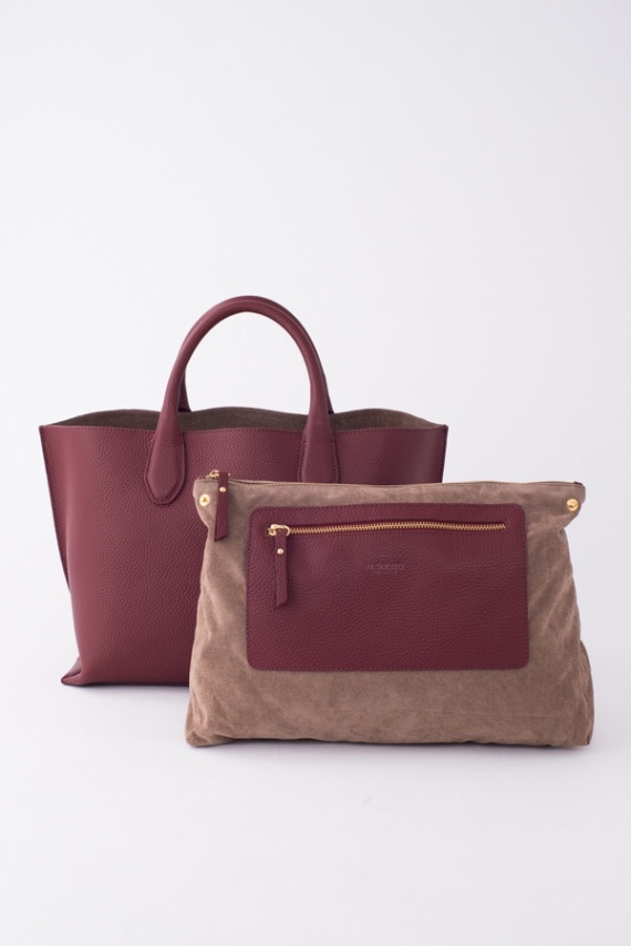 ポーチ付レザートートバッグ ボルドーxトープ [AL SOLITO] 1733