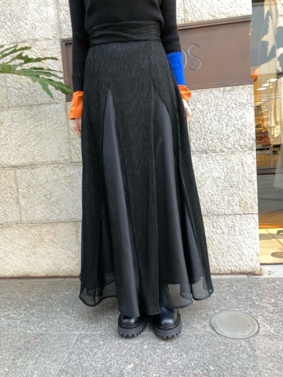 AULA アウラ グリッタープリーツロングスカート BLACK 3234