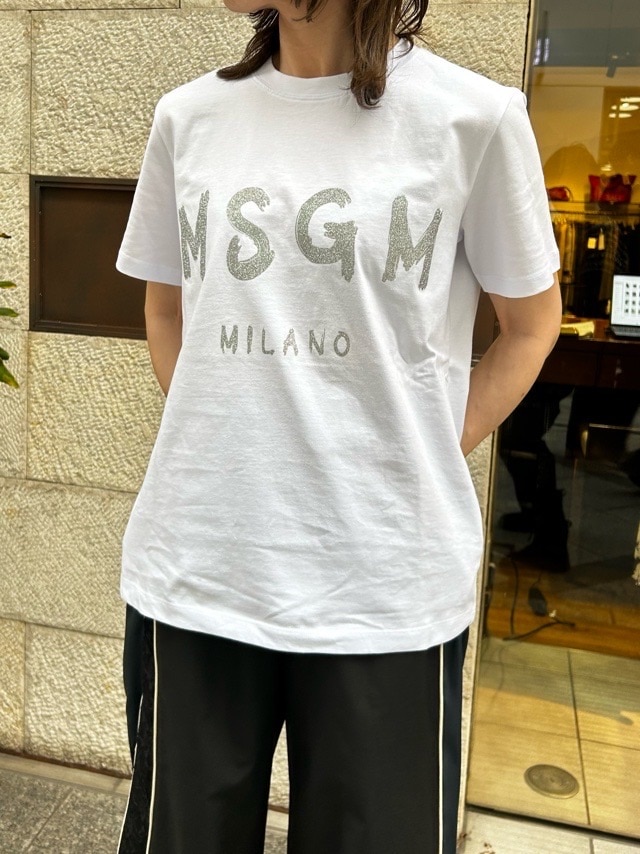 MSGM　エムエスジーエム　ロゴグリッター　Tシャツ　WHITE/BLACK　3641MDM510G