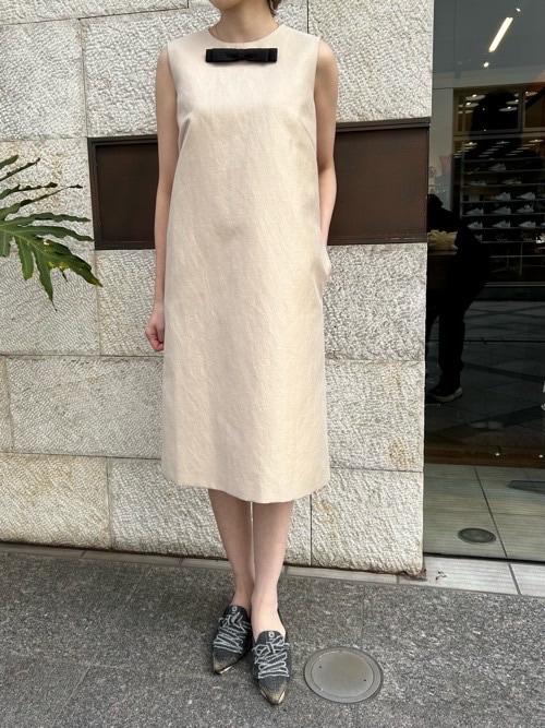 BEATINGHEART リボン付き 麻混 ノースリーブ ワンピース セット対応  