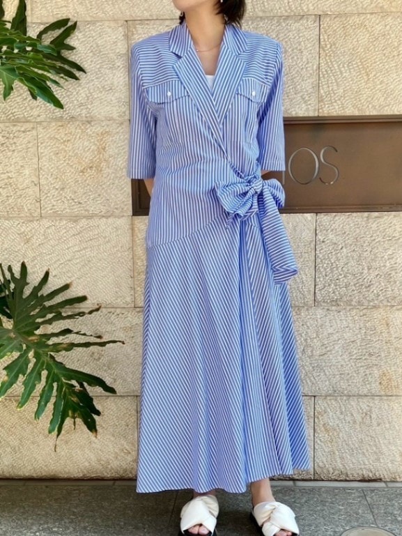 MSGM　エムエスジーエム　ラップストライプワンピース　BLUE　3641MDA13X