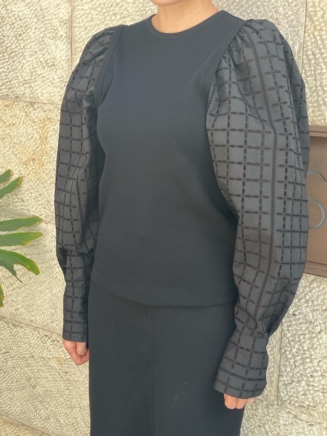 MINTDESIGNS　チェックレースリブトップス　LIGHTGRAY/BLACK　45242-CL3TF08　ミントデザイン