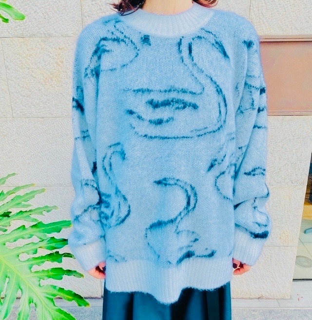 MSGM　エムエスジーエム　スワン柄 モヘア風 セーター　WHITE　3742MDM218