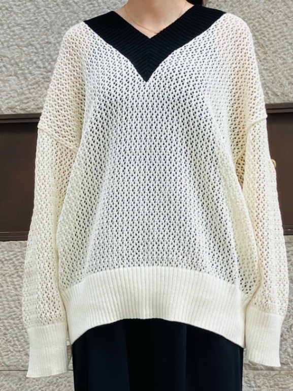 EZUMi ローゲージテニスセータ－　エズミ　YESS25KT04　BLACK/IVORY×BLACK