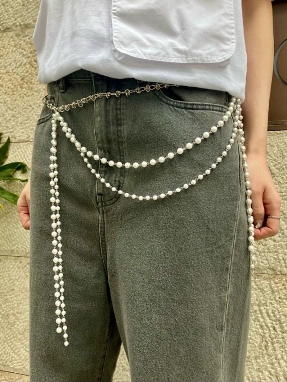 MAISON MAVERICK PRESENTS  パール・チェーン  ベルト　MC9019  WHITE   メゾン マヴェリック プレゼンツ