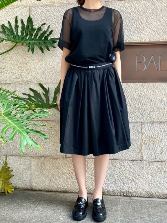 MSGM 　ウエスト ロゴゴム プリーツ スカート   3841MDD22  BLACK (99)  エムエスジーエム