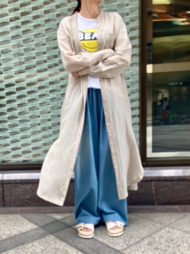 BEATINGHEART　 スタンドカラー 麻 ロングシャツ ブラウス  BB231L1   BEIGE (M1) / WHITE (N0)  ビーティングハート