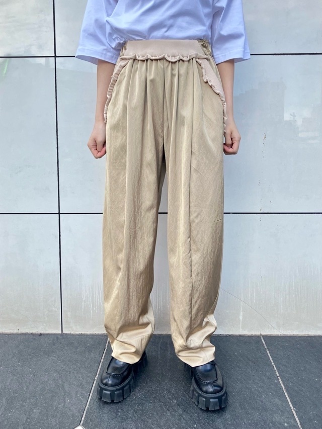 Harikae　フリル付き サテン バレル パンツ   BLACK / BEIGE  H0465　ハリカエ