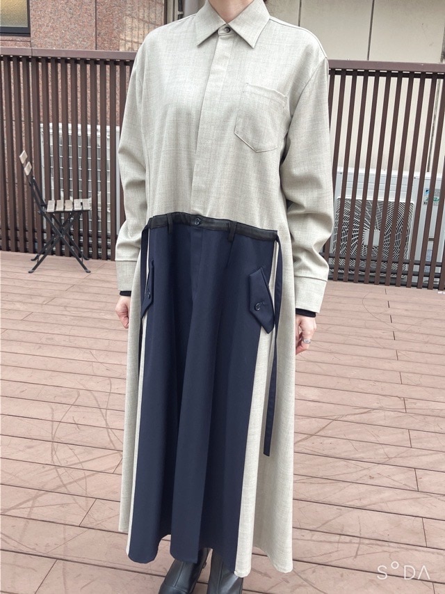 EZUMi  エズミ   テイラード トラウザー シャツ ワンピース　BEIGE×NAVY　YEAW25OP02