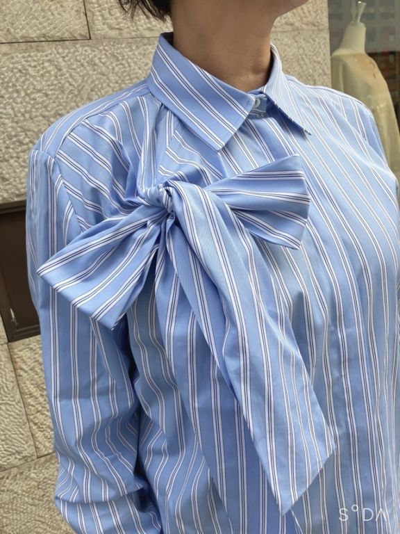 MSGM   リボンストライプビッグシャツ   3941MDE06X   SAXBLUE (82)WHITE（01）  エムエスジーエム