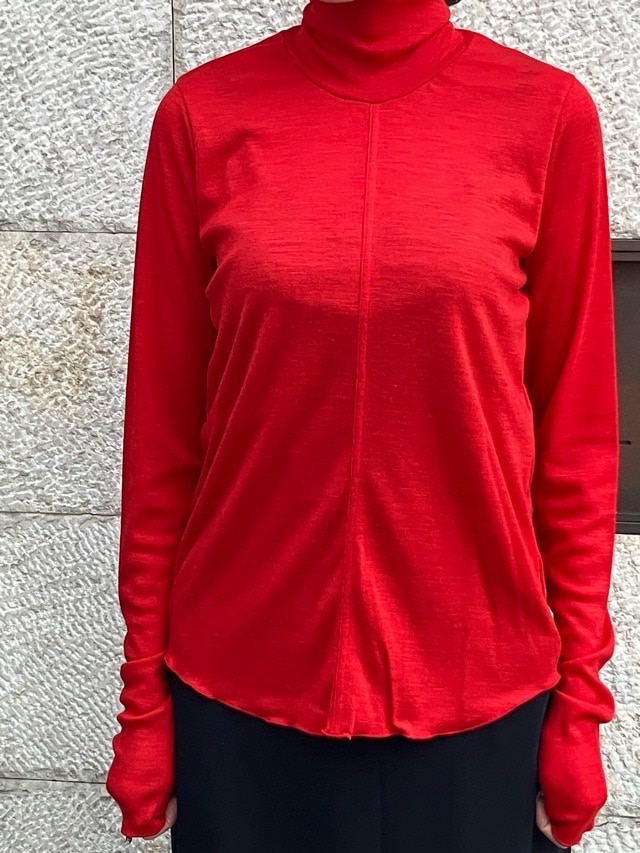 near.nippn ニア―ニッポン　932-2526　ウ－ル フライス ハイネック トップス　レッド / チャコールグレー / ブラック