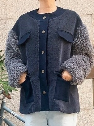 MARECHALTERRE　ボア×シープフェイクファー×圧縮天竺アウター　BLACK（009）/CGRAY（017）/NAVY（028）ZMT255BZ520 マルシャルテル