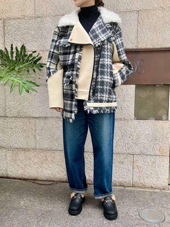 AULA AILA 　チェック コンビネ-ション ブルゾン   IVORY×GRAY (03) / BLACK×RED (19)　1253-01031　アウラアイラ