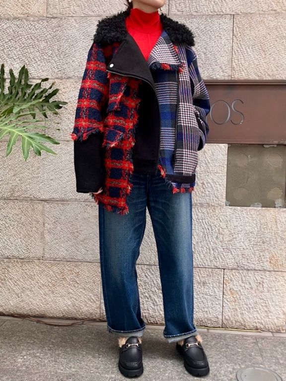 AULA AILA 　チェック コンビネ-ション ブルゾン   IVORY×GRAY (03) / BLACK×RED (19)　1253-01031　アウラアイラ