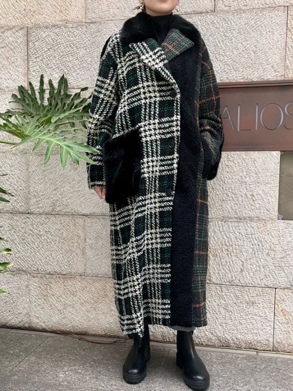 AULA AILA  アシンメトリーコンビネーション ロングコート  1243-01044  DARKGREEN　　  アウラアイラ