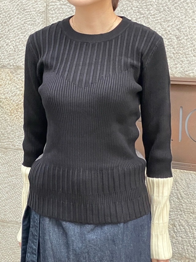 MARECHAL TERRE  カラーブロック変形リブニット　ZMT255KN509  IVORY(003) / BLACK(009)/ RED(065)　マルシャルテル